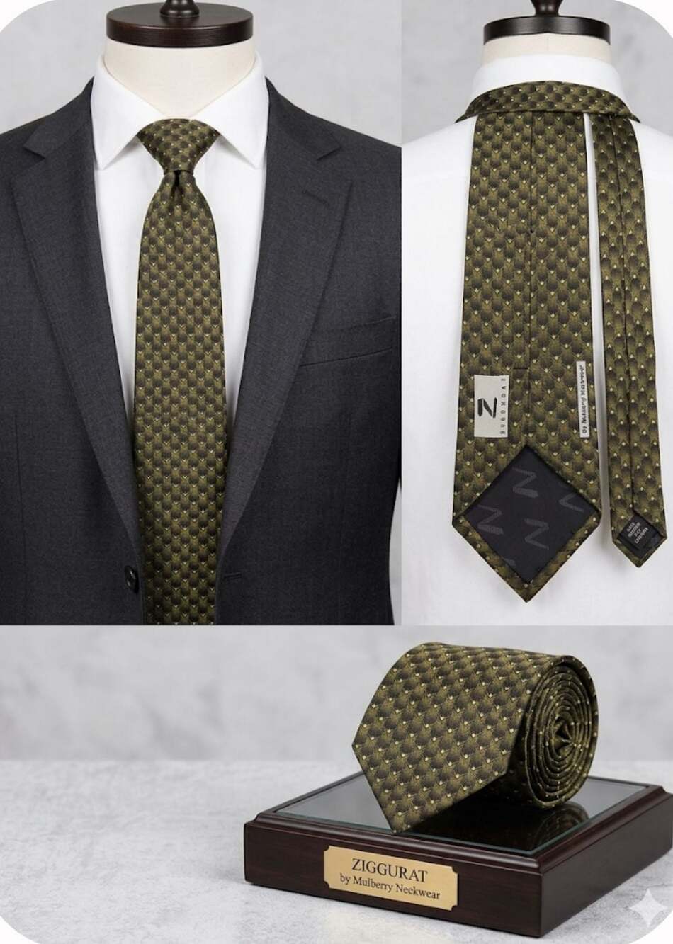 Ziggurat by Mulberry Neckwear 100% Silk Geometric Pattern Tie